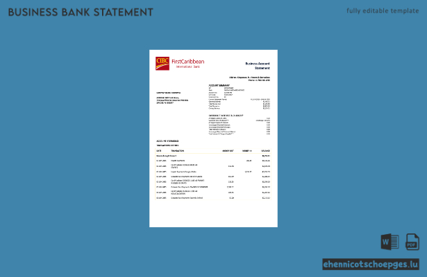 Saint Vincent und die Grenadinen – Firstcaribbean International Firmenkontoauszug (Word- und PDF-Beispiel)